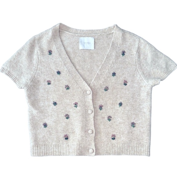 Lucky Brand Embellished Floral Flower Beads Beaded Button Front Cardigan Large - Picture 3 of 16